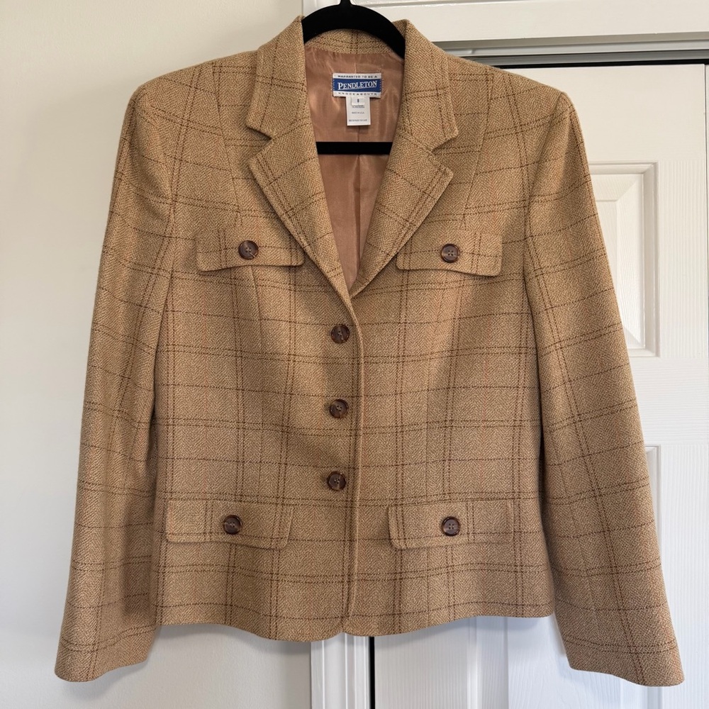 Pendleton Classic 3 Button Blazer Tan Plaid Wool … - image 1